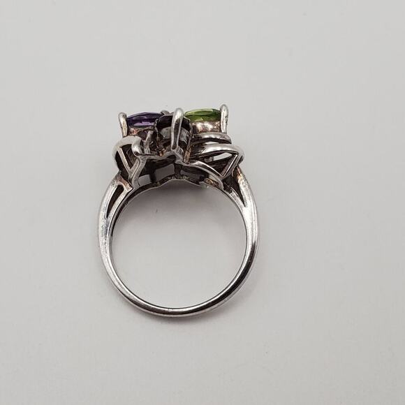 Sterling Silver Amethyst Garnet Topaz Citrine Peridot CZ Flower Ring Size 6 - Picture 9 of 12